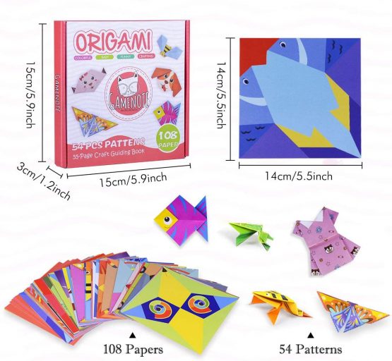 Gamenote Colourful Origami Paper,118 Sheets Double-Sided Origami Kit with 55-Page Instructional Book,54 Projects Origami for Kids, Beginners, Craft Projects, Christmas Gifts - Image 2