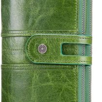 Contacts Women Real Leather ID Card Coin Phone Holder Zipper Clutch Purse Wallet (Green)(Size: One Size)