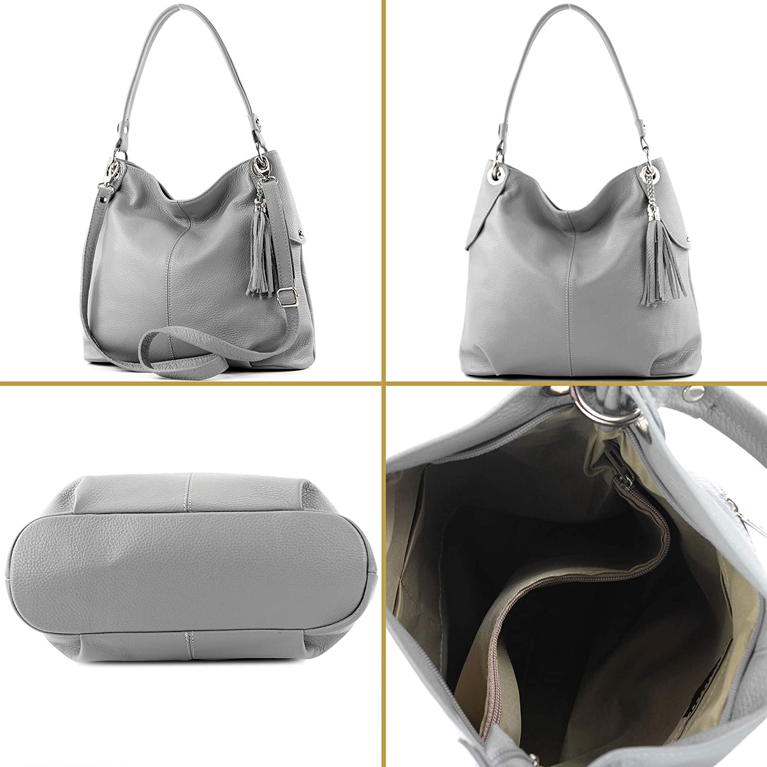 modamoda de - T185 - ital. Ladies leather shoulder bag, Colour:Terra Brown - Image 4