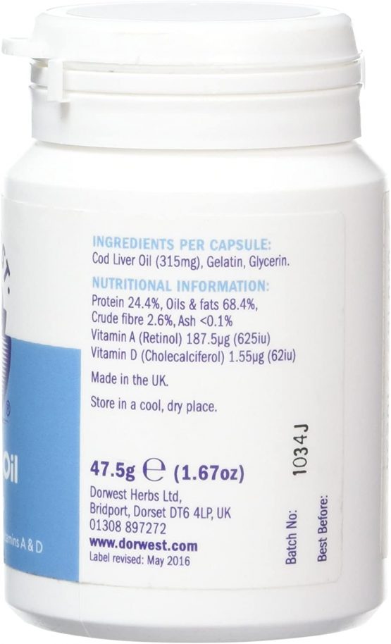 Dorwest Herbs Cod Liver Oil Capsules for Dogs and Cats 100 Capsules - Image 2