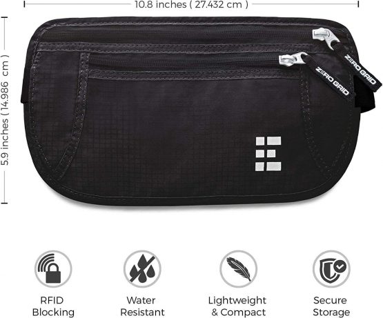 Zero Grid Money Belt w/RFID Blocking - Concealed Travel Wallet & Passport Holder, Ash - Image 2