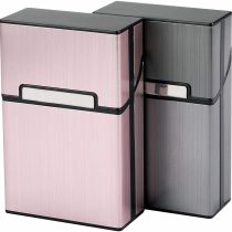 Sinzau Cigarette Case Aluminum for Whole Package Cigarettes 20 Pieces, Anti-Extrusion, Splash Proof, 2-pack (Grey & Rose Red)