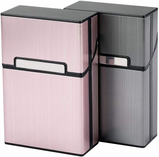 Sinzau Cigarette Case Aluminum for Whole Package Cigarettes 20 Pieces, Anti-Extrusion, Splash Proof, 2-pack (Grey & Rose Red)