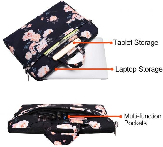 MOSISO Laptop Shoulder Bag Compatible with MacBook Pro 16 inch 2021 M1 Pro/Max A2485/2019-2020 A2141/Pro 15 A1398 & 15-15.6 inch Notebook, Camellia Carrying Briefcase Sleeve with Trolley Belt, Black - Image 2