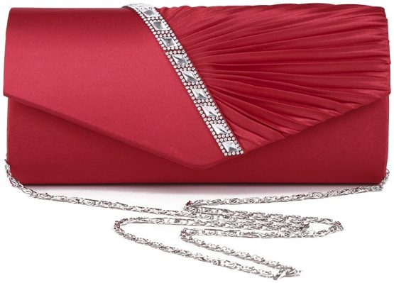 Damara Womens Pleated Crystal-Studded Satin Handbag Evening Clutch - Image 3