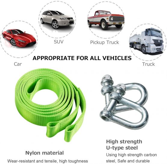 Tech Traders ® Recovery Straps, Towing belt,Towing Rope/Towing Road Recovery Strap for Cars Fluorescent 17600Ib 5 Meter With 2 Shackles&2 Slip-Proof Gloves FREE Carry Case - Image 3