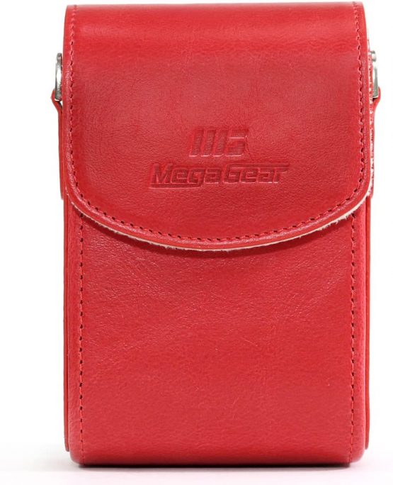 MegaGear MG1214 Panasonic Lumix DC-ZS70, DC-TZ90, DMC-LX10, DMC-ZS60, DMC-TZ80, DMC-ZS100, TZ100, TZ101 Leather Camera Case with Strap - Red - Image 4