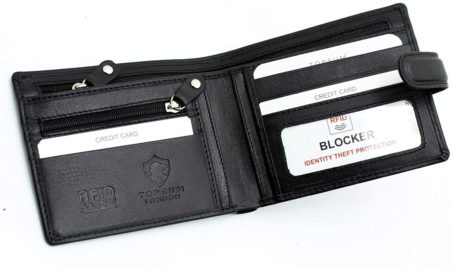 TOPSUM LONDON Slim RFID Blocking Leather Wallet for Men, Bifold Design with Zipped Coin Pocket, Genuine Leather - Image 2