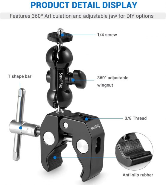 SMALLRIG Camera Cool Ballhead Super Clamp Mount with Mini Magic Arm - 1138 - Image 2
