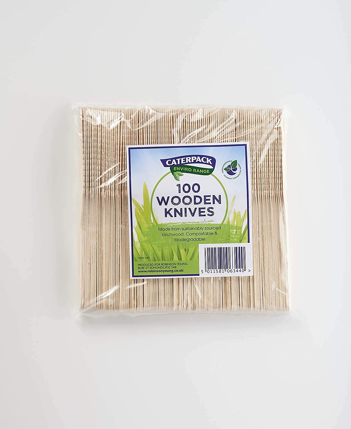 Caterpack Enviro Range Wooden Knives Made from sustainably sourced Birchwood, compostable and Biodegradable, 100 Pack