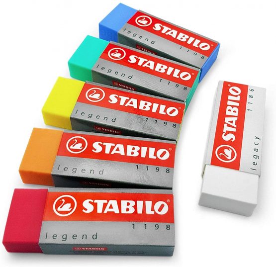 STABILO Legend & Legacy Plastic Rubber Eraser Mixed Set of 6 Erasers -"One of Each Colour"