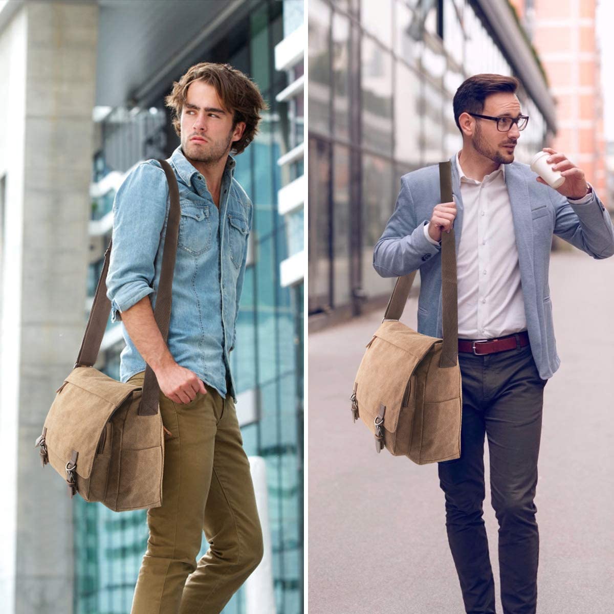AIZBO Men's Canvas Shoulder Messenger Bag, Crossbody Day Bag 15 Inches Laptop Bag Satchel Bag for work(Brown) - Image 3
