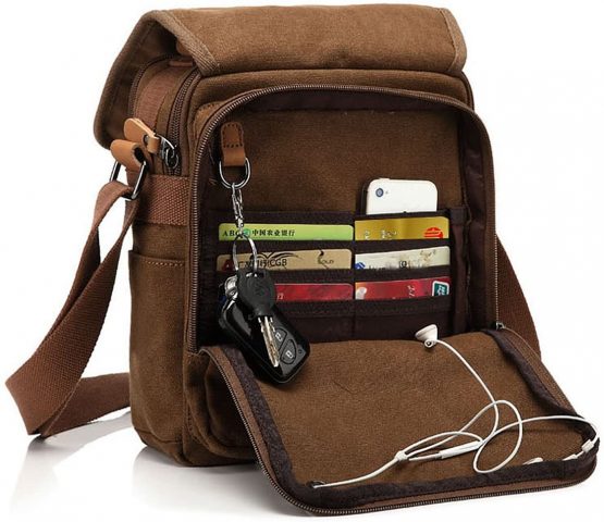 CHEREEKI Canvas Bag, Shoulder Bag Messenger Bag with Multiple Pockets (Hold 10 inch Tablet, iPad, Kindle)