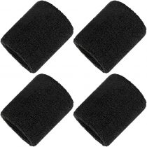 kuou 2 Pairs/4 Pack Black Wrist Sweatband, Athletic Cotton Sweat Bands Terry Cloth Wristband For Sports
