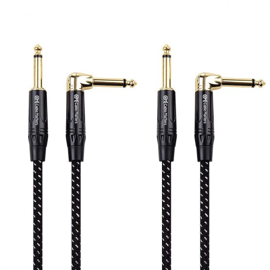 Cable Matters 2 Pack 6.35mm TS Straight to Right Angle Guitar Cable, 6.35mm Instrument Cable - 1.8m