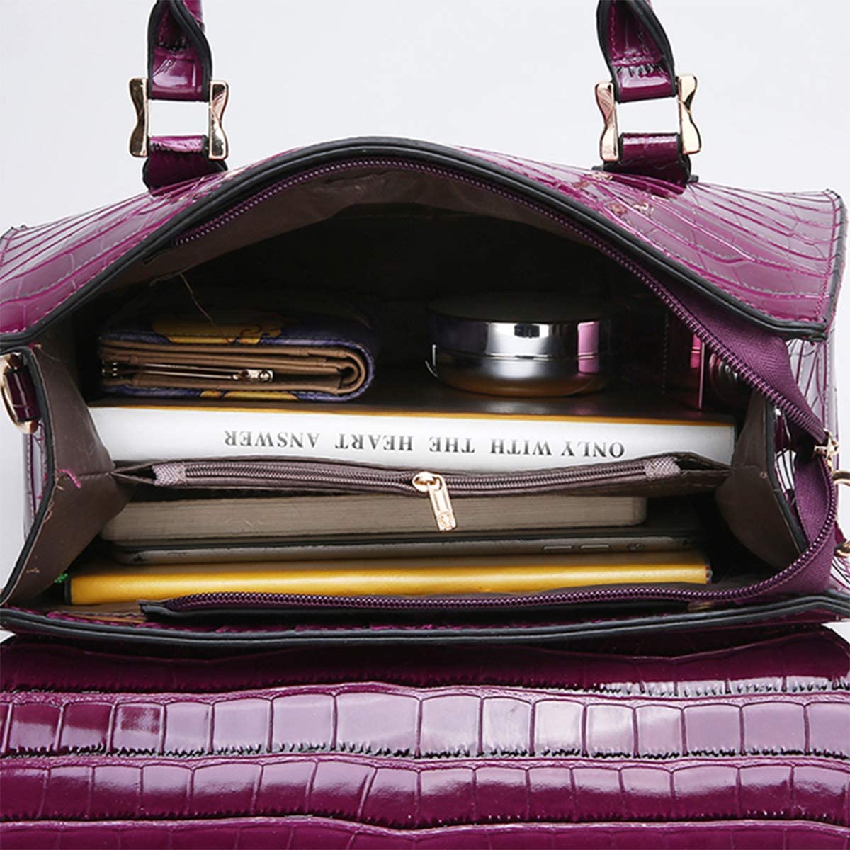 NIYUTA Women's Handbags Fashion casual patent leather Shoulder Top-Handle Bags Purple - Image 3