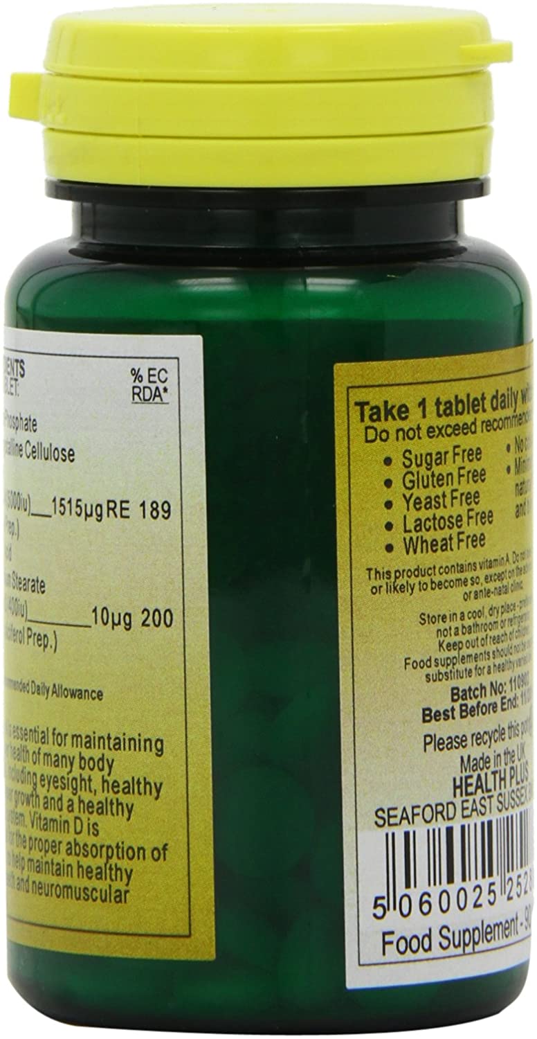 Health Plus A5000 + D400 Vitamins A & D Supplement - 2 X Packs Of 90 Tablets (180 Tablets) - Image 4
