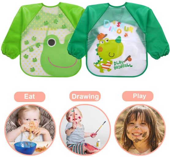 4 Pcs Bibs with Sleeves Baby Feeding Bibs Waterproof Long Sleeved Bib Plastic EVA Washable Weaning Bibs Toddler Painting Apron Bibs for Toddlers Baby Boys & Girls 6 Months to 36 Months - Image 2
