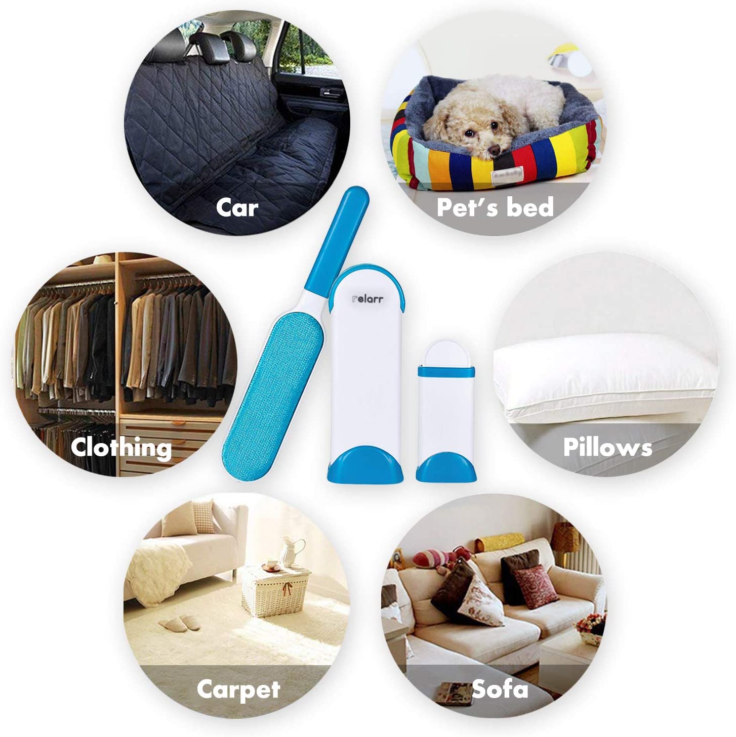 Pet Hair Remover Brush,Tur Remover for Pet Hair and Clothes Double-Sided with Self-Cleaning Base and Travel Size Brush (Blue - Image 2