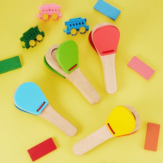 4 Pieces Wooden Castanet Clapper with Long Handle Musical Wooden ...