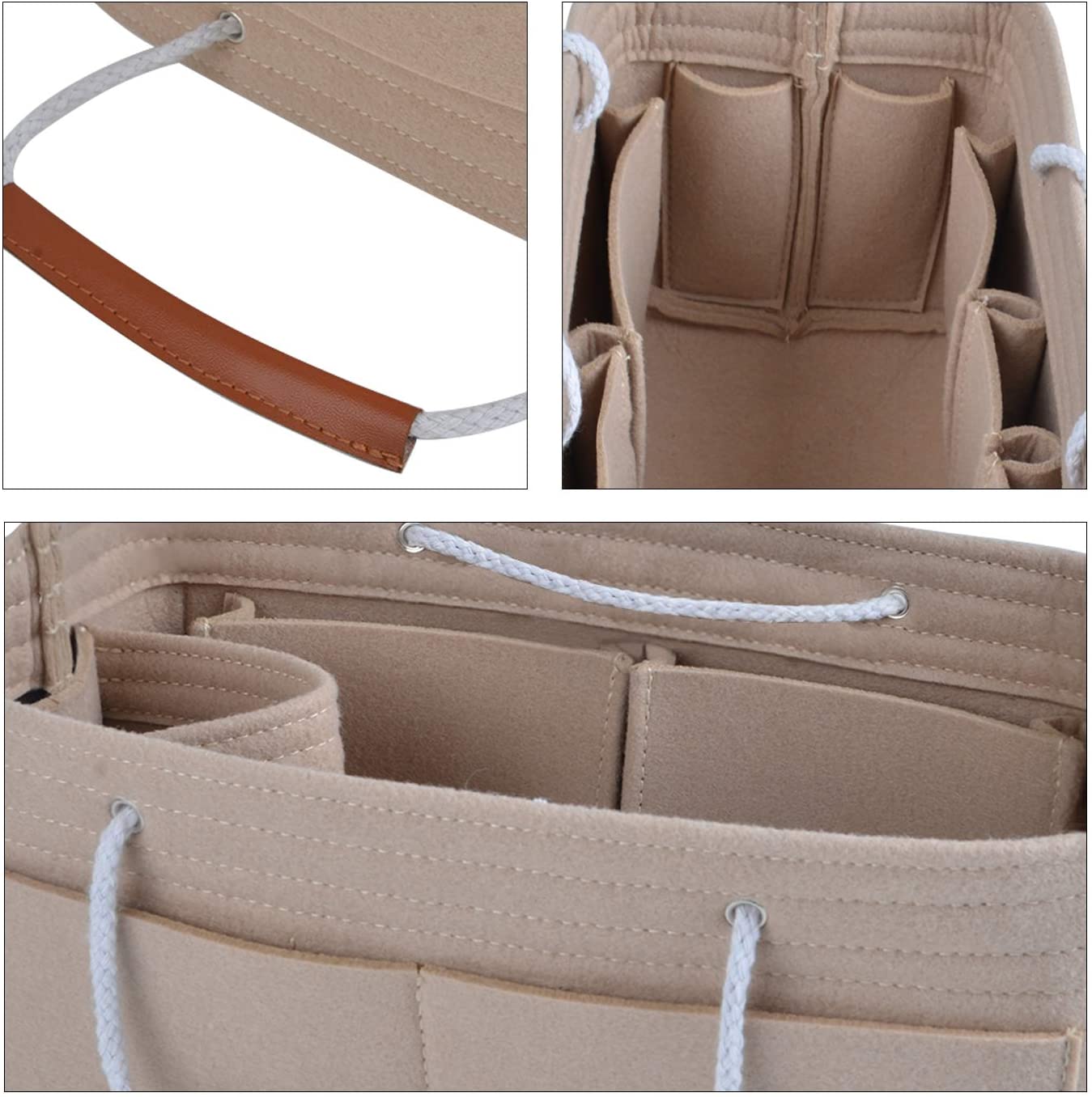 NOTAG Felt Handbag Organiser, Multi-Pocekt Bag Organiser Insert Tote Organiser with Double Handles (X-S, Khaki) - Image 4