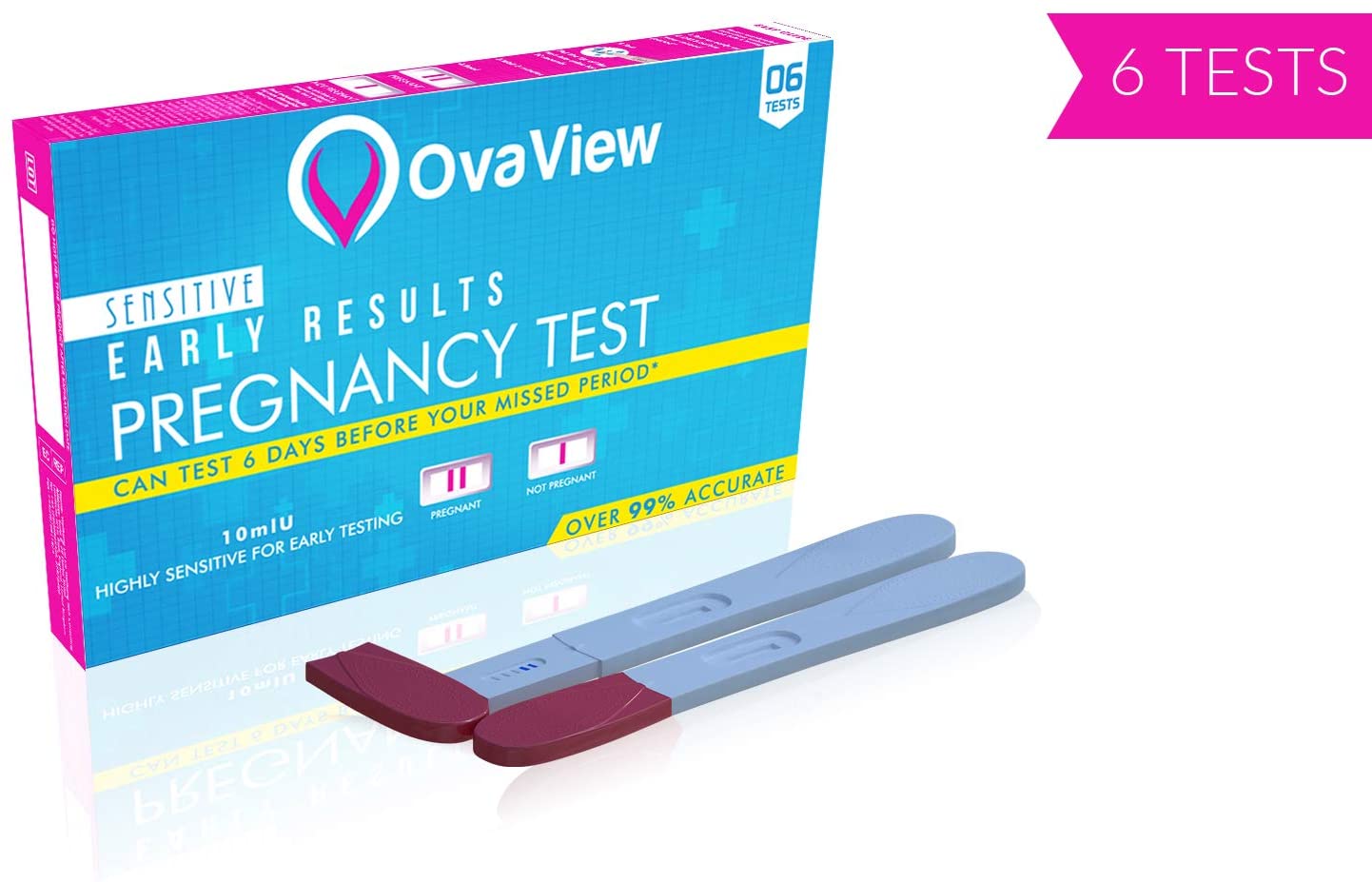 Pack of 6 x Ovaview Sensitive Early Results 10mlU Pregnancy Tests