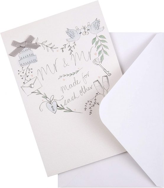 Mr & Mr Wedding Congratulations Card from Hallmark - Contemporary Design with Gem and Ribbon Attachments - Image 2