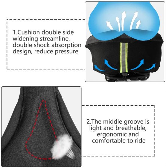 Zacro Gel Bike Seat Cover - Extra Soft Gel Bicycle Seat Cover - Bike Saddle Cushion with Water & Dust Resistant Cover with Reflective Strips - Image 3