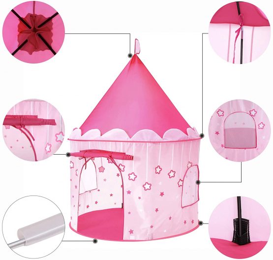 SONGMICS Princess Castle Play Tent for Girls Toddlers, Indoor and Outdoor Playhouse, Portable Pop Up Play Teepee, Gift for Kids, Pink LPT01PK - Image 3