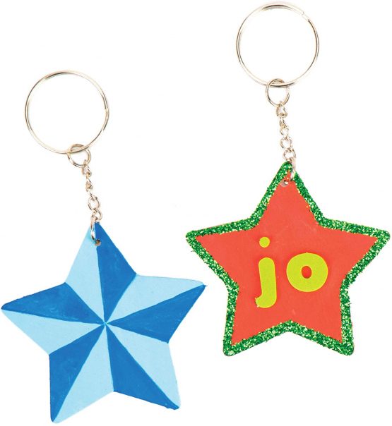 Baker Ross AV609 Wooden Star Keyring Kit, For Kids to Assemble and Attach to Key Rings and Bags (Pack of 8), Wood, 6cm - Image 4