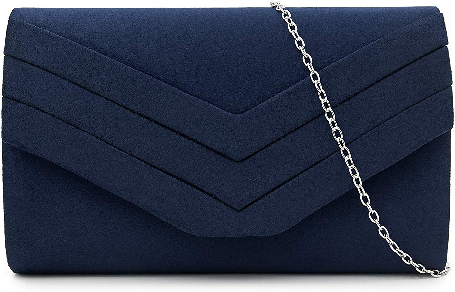 Milisente Clutch Bag for Women Suede Clutch Bags for Wedding Shoulder Crossbody Evening Bag (Navy), 9.4*2.3*5.9 inches