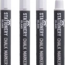 Stationery Island W30 White Chalk Pens - 3mm - Pack of 4 - Fine Bullet Nibs - Wet Wipe Erase Liquid Chalk Markers - For Glass, Mirrors, Windows, Whiteboards, Signs and Nonporous Blackboards