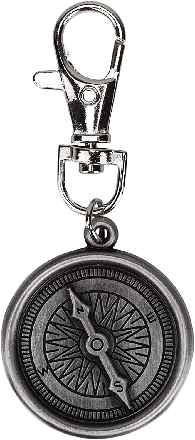 Travel Clip on Compass Design Metal Bag Charm with Stay Safe on Your Travels Message, Silver Grey - Image 4