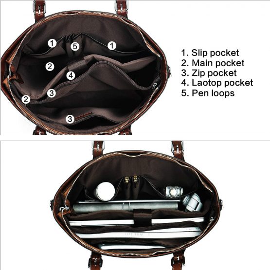 BOSTANTEN Womens Genuine Leather Handbags Large Capacity Vintage Top-Handle Tote Bag Casual 15.6 inch Laptop Shoulder Bags - Image 2