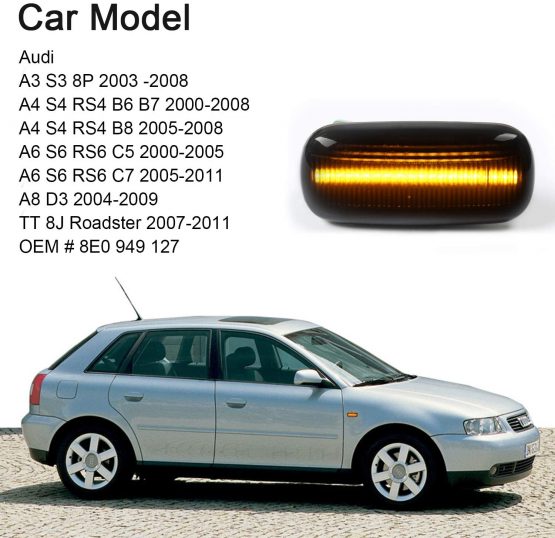 OZ-LAMPE Side Indicator 2 X Dynamic LED Side Repeater 18 SMD Amber Turn Signal Light with CAN-bus Error Free Non-polarity Smoke For A3 S3 8P A4 S4 RS4 B6 B7 A6 S6 RS6 C5 C6 A8 D3 TT Mk2 8J Roadster - Image 2