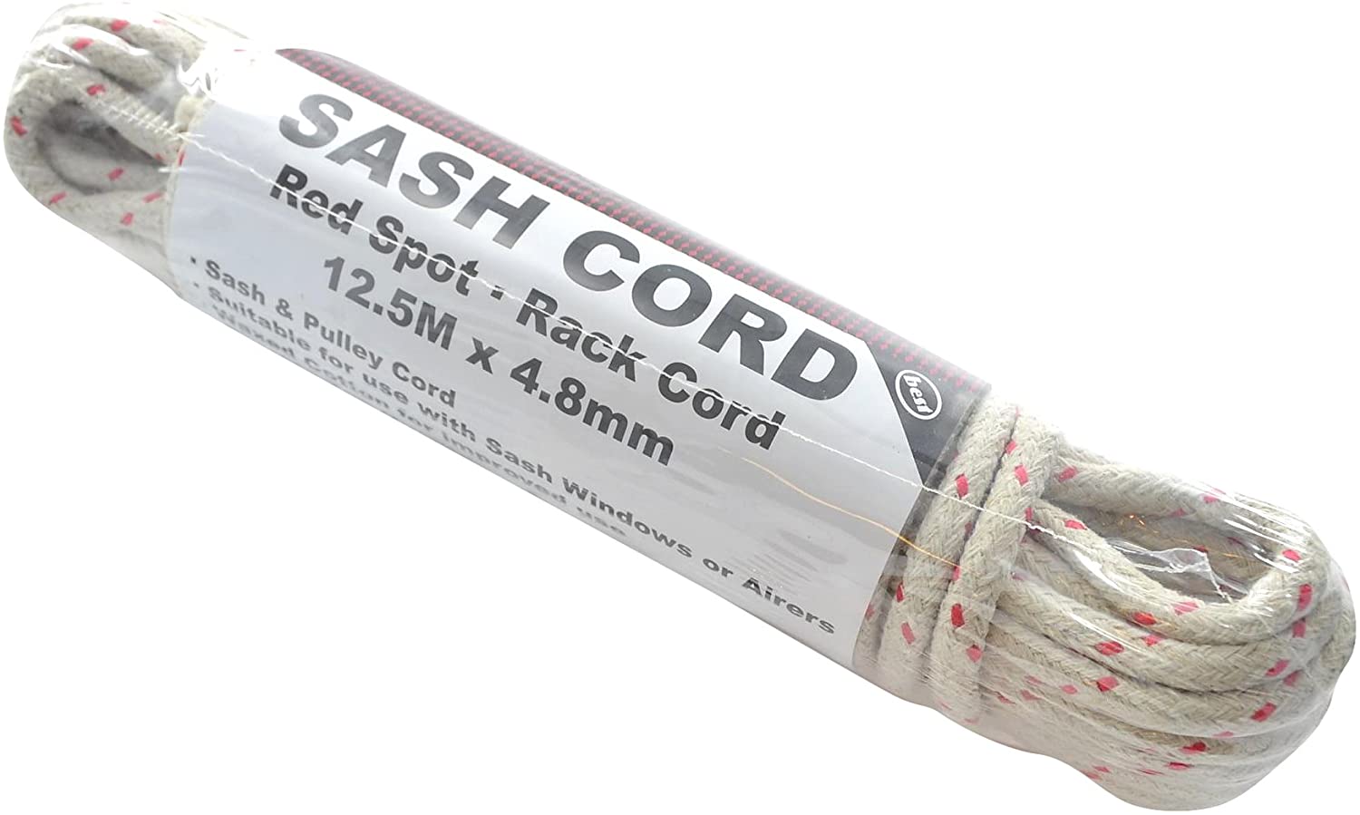 Merriway BH03126 Red Spot Waxed Cotton Sash Window Pulley Cord, 12.5M x 4.8mm (40.6ft x 3/16 inch), Cream, 12.5 m x 4.8 mm