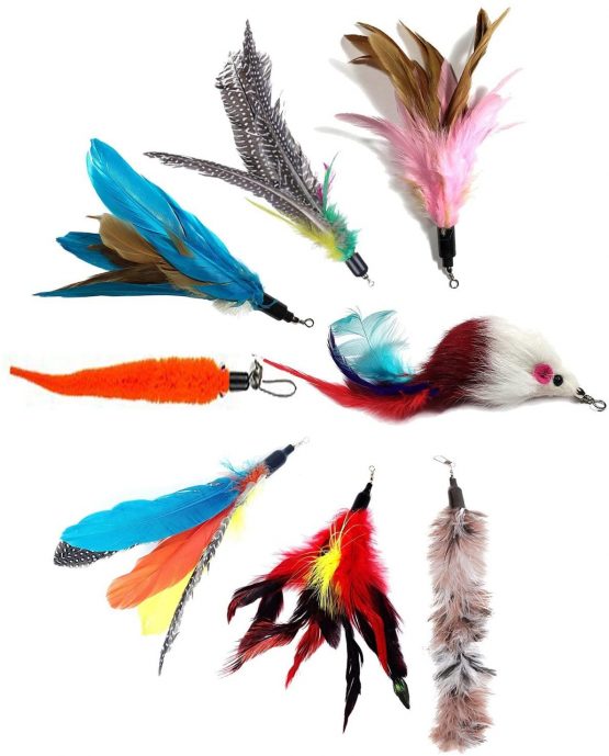 onebarleycorn - Cat Toys Feather Refills for Cat Wand Toys Interactive include Replacement Feathers