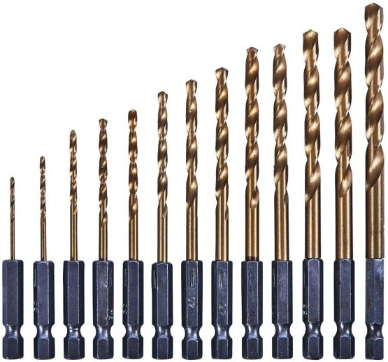 Amtech F1120 13 Piece 6.25mm (1/4") Titanium Coated high Speed Steel (HSS) Drill bit Set