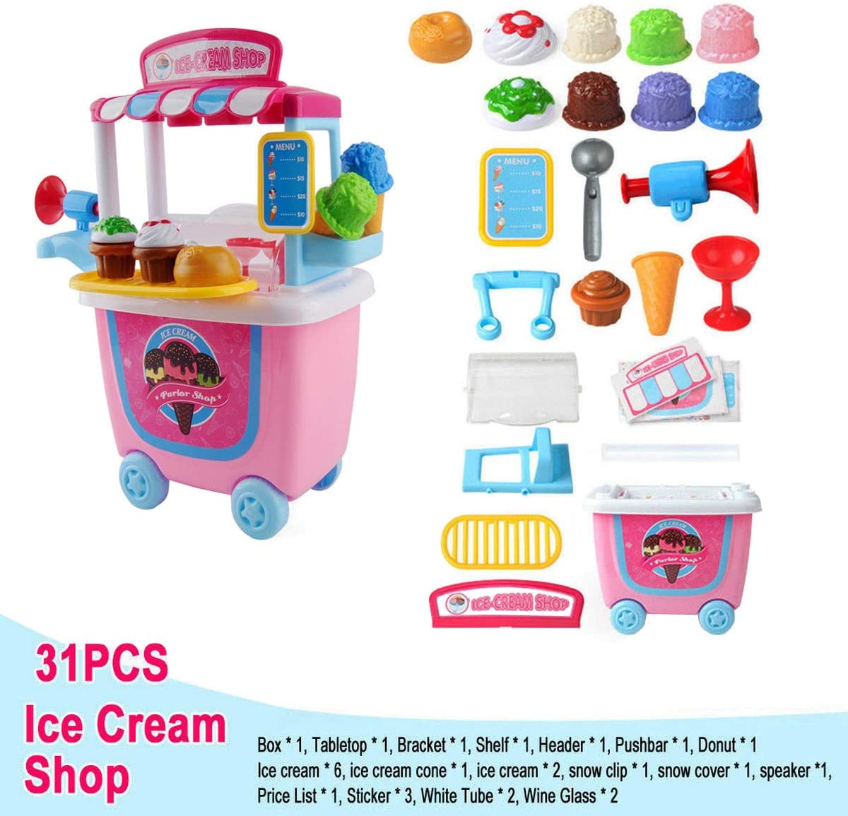 ZCOINS Funny Outdoor Children Ice Cream Cart Shop Toy, Pretend Play Set
