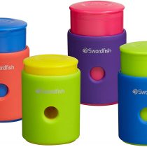 Swordfish ‘Click Click’ Pencil Sharpener with Mess-Free Canister [Pack of 1] Assorted Colours [40331]
