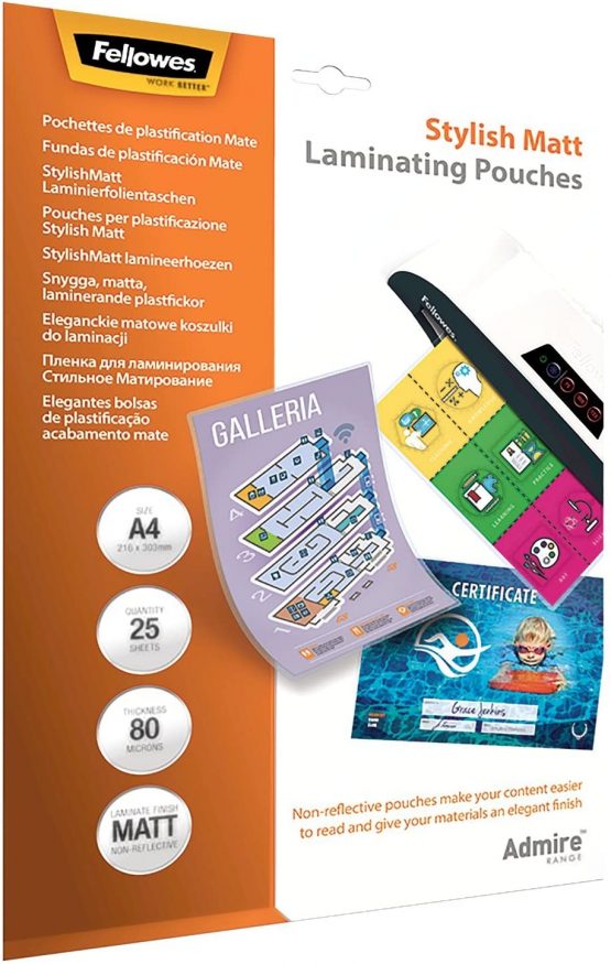 Fellowes A4 80 Micron Admire Stylish Matt Laminating Pouch (Pack of 25)