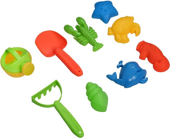 Toys 4 U Beach Toys Mega Pack Bulk Beach & Sandbox Play Set w/ Unique Crab, Shell & Sea Life Sand Molds, Shovel, Rake, Watering Can & BONUS Basket Carry Bag w/ Handles Available in Pink or Blue - Image 4