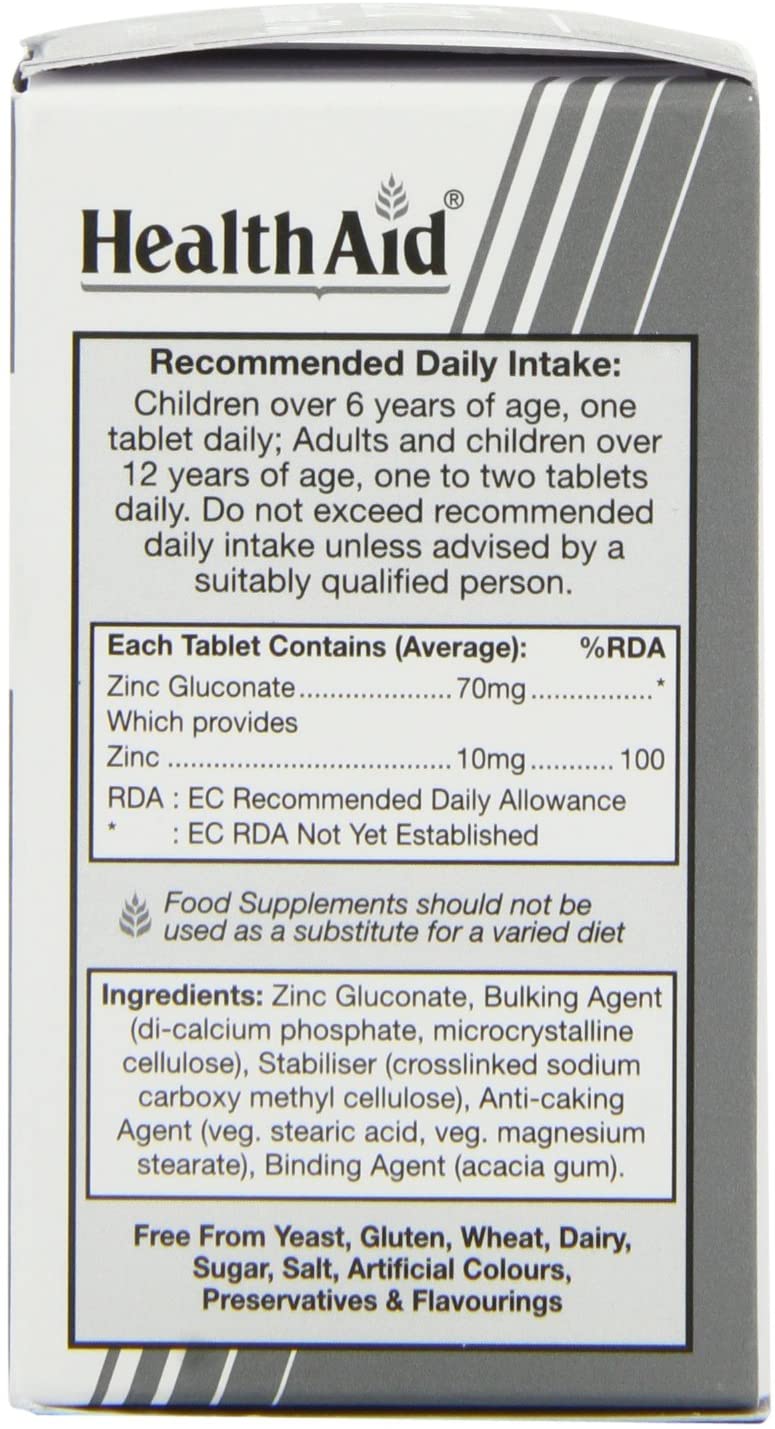 HealthAid Zinc Gluconate 70mg - 90 Tablets, White, 90 count (Pack of 1) - Image 2