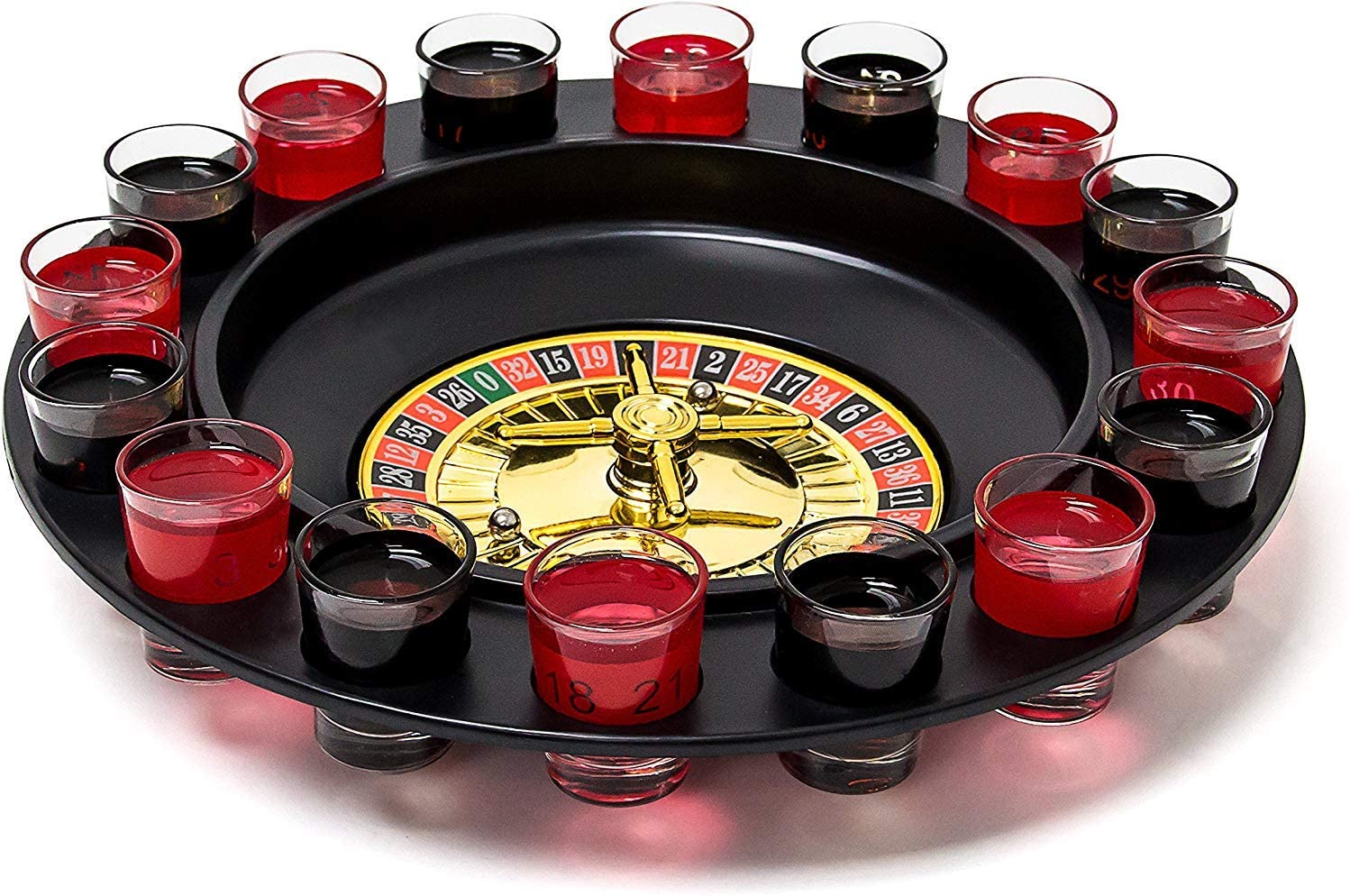 Relaxdays Drinking Game Roulette Set including 16 Shot Glasses 30 x 30 cm Gambling Game Party Fun Minimum 2 Players Casino