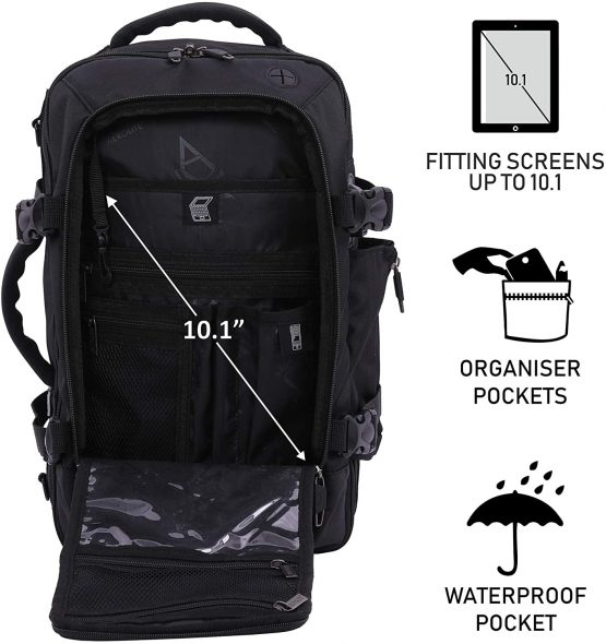 40x20x25 New and Improved 2021 Aerolite Ryanair Maximum Size Hand Cabin Luggage Approved Travel Carry On Holdall Shoulder Bag Backpack Rucksack Flight Bag with YKK Zippers, 40x25x20, Black - Image 4