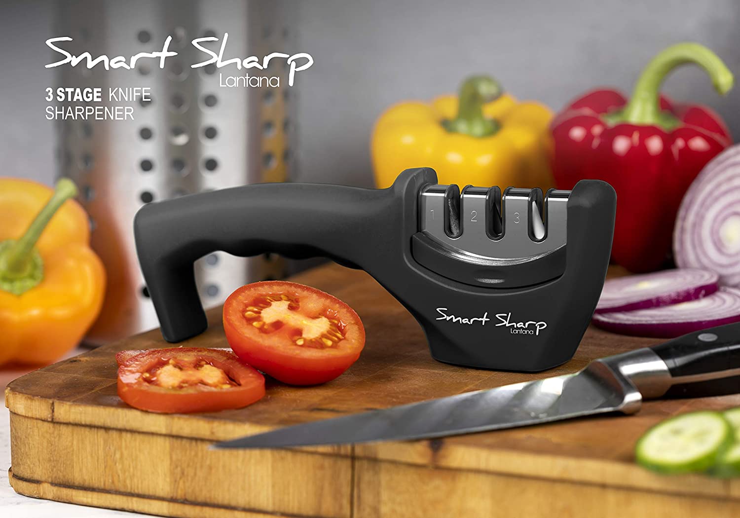 Lantana Smart Sharp Knife Sharpener, Professional 3 Stage Manual Sharpener for Sharpening Kitchen Knives, Ceramic Stone - Image 2