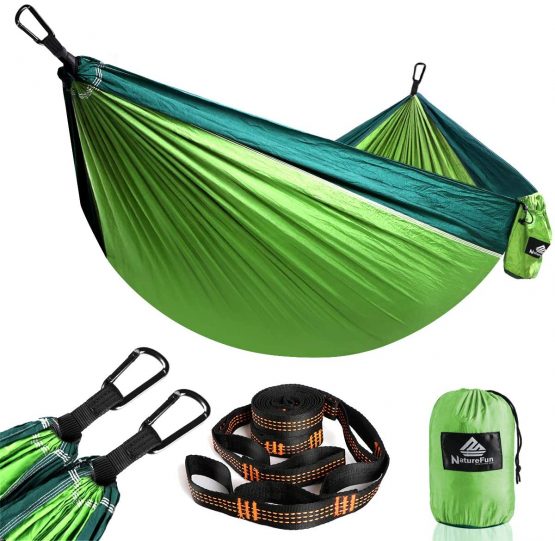 NATUREFUN Ultra-Light Travel Camping Hammock | 300kg Load Capacity,(275 x 140 cm) Breathable,Quick-drying Parachute Nylon | 2 x Premium Carabiners,2 x Nylon Slings Included | Outdoor Indoor Garden