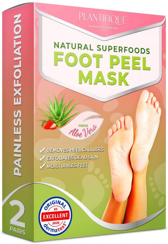 Foot Peel Mask with Strawberry by Plantifique - 2 Pack Foot Mask Dermatologically Tested - Repair Heels & Removes Dry Dead Skin for Soft Baby Feet - Exfoliating Foot Peel Mask for Hard Skin - Peeling