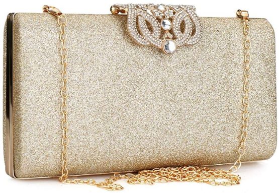 Womens Glitter Clutch Bag Evening Party Chain Shoulder Bag Shimmer Wedding Prom Handbag Purse