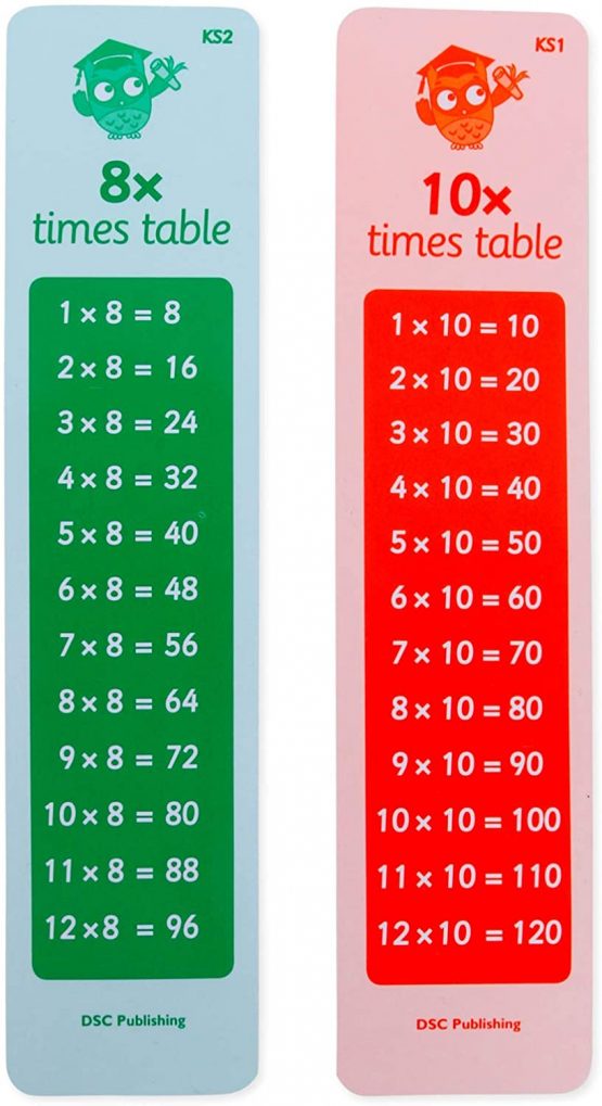 dsc publishing times table bookmarks x6 all tables ks1